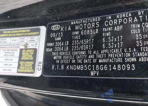 2016 Kia Sedona Lx z USA, uszkodzony, nr VIN KNDMB5C18G6148093